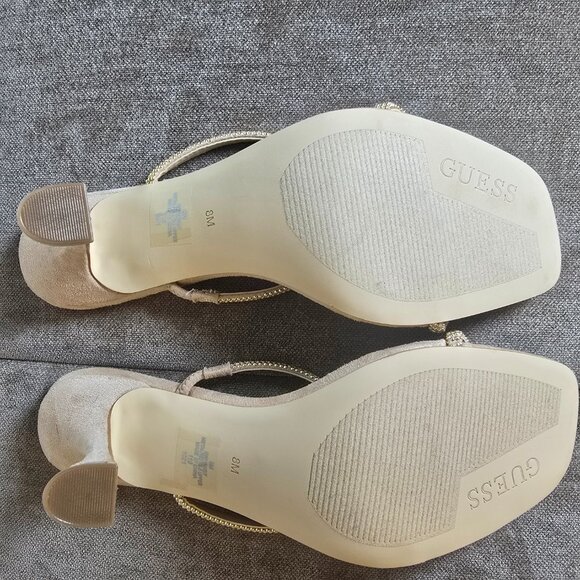 Guess GWHabbit‎ Rhinestone Strap Mule Slip On Heels Nude Champagne Size 8M - Picture 4 of 8